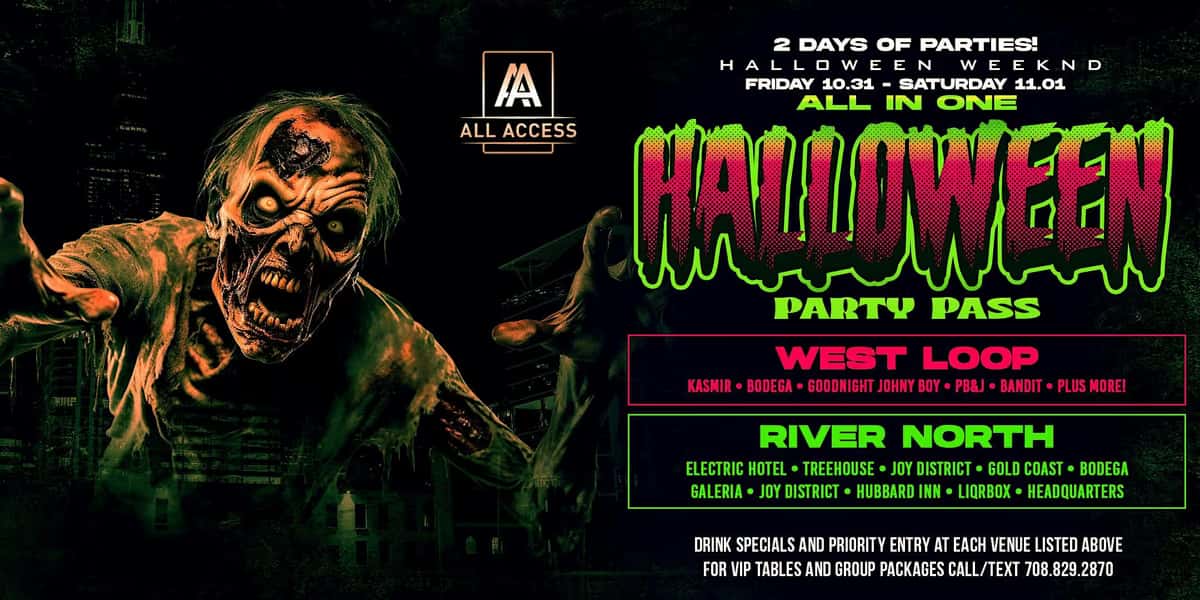 River North/west Loop 2 Days of Halloween Bar Crawl Party Pass (18 Venues)