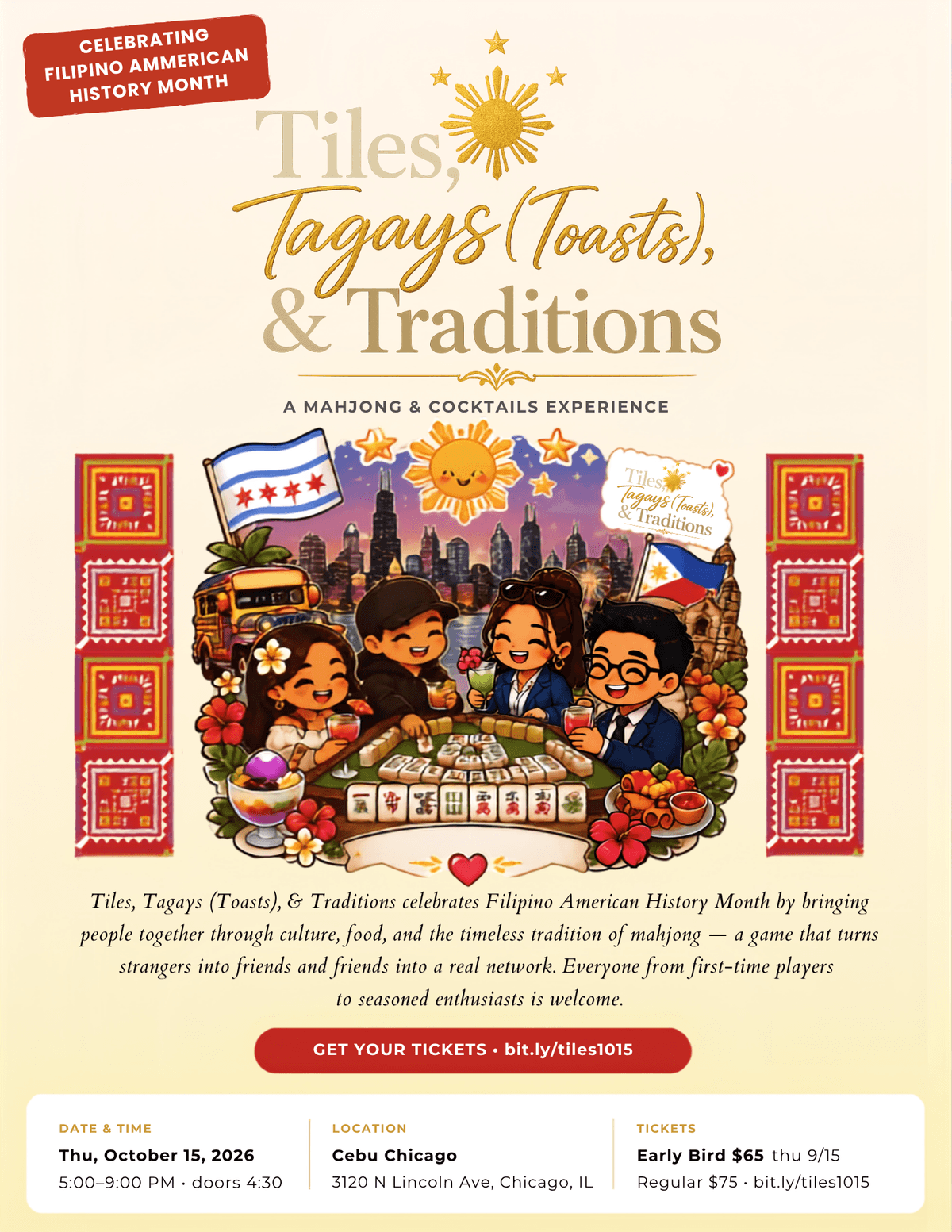 Tiles, Tagays (Toasts), & Traditions - A Mahjong & Cocktails Experience Celebrating Filipino American History Month